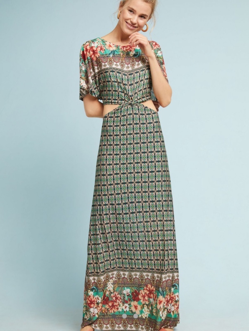 Farm Rio Lila Green Floral Border Maxi Dress Women’s Small